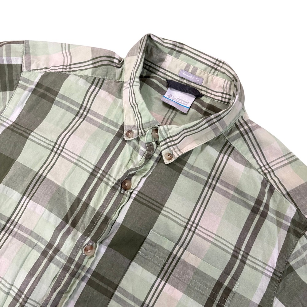 COLUMBIA Rapid Rivers II Mens M Green Plaid Cotton Stretch Short Sleeve Shirt